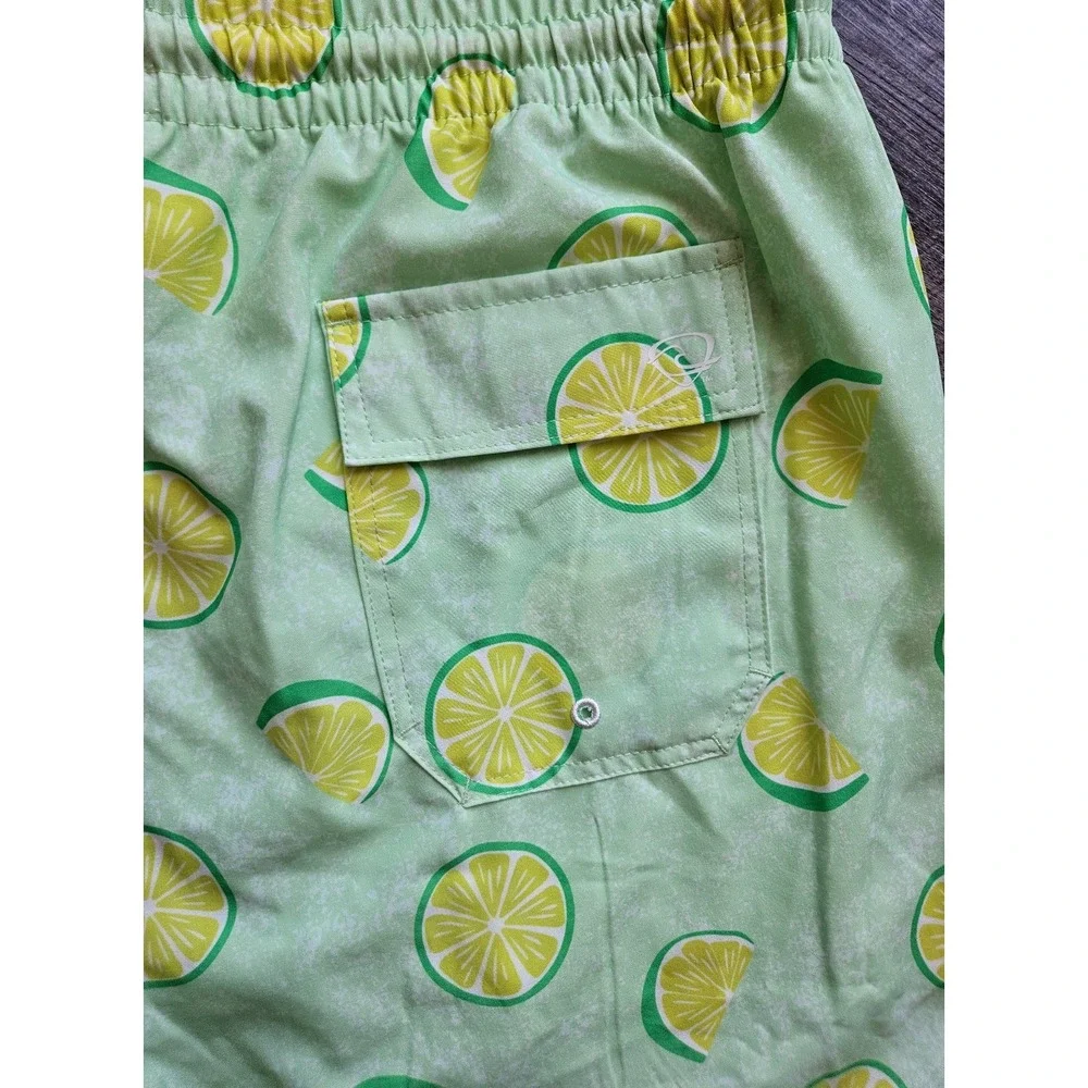 Wave zone mens size large swim trunks lemon fruit print with liner EUC